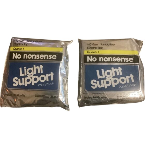 No Nonsense Light Support Pantyhose Queen 1 Tan Sandalfoot Control Top Lot of 2 - Picture 1 of 6